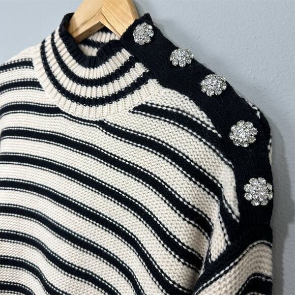 J.Crew Striped‎ Mockneck Sweater Size XL Jewel Rhinestone Twee Glam Preppy Heavy - Picture 5 of 11